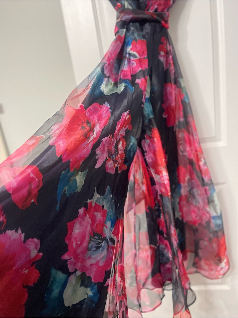 Eliza J. Floral Blue and Red Organza Wide Leg Jumpsuit Size 14 Quiet Luxury Y2k - Picture 4 of 15